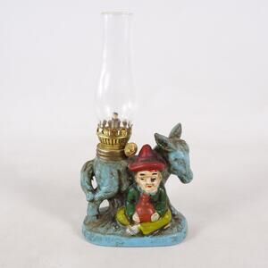 Vintage Lugene's Hillbilly Donkey Ceramic Mini Kerosene Oil Lamp Desk Lantern